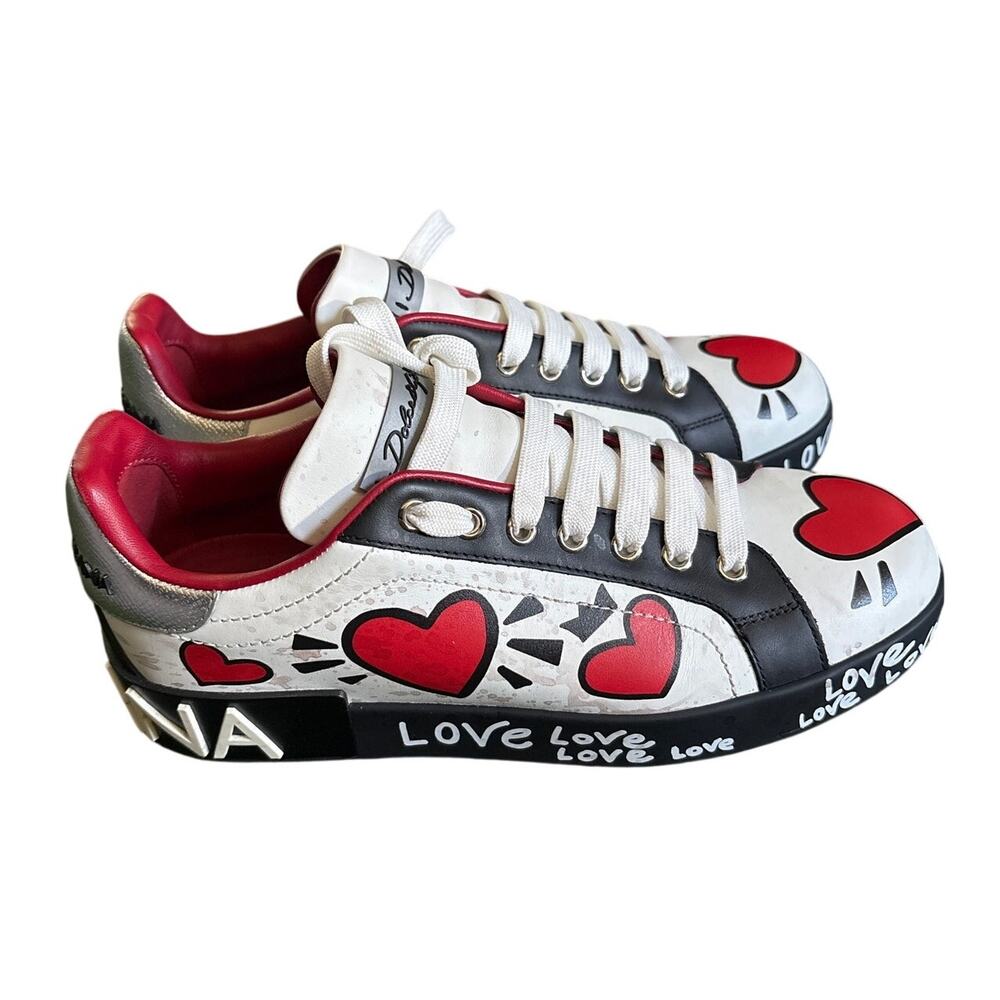 Dolce & Gabbana Portofino Love Heart Graffiti Print Leather Sneaker EU 39 - Picture 7 of 8